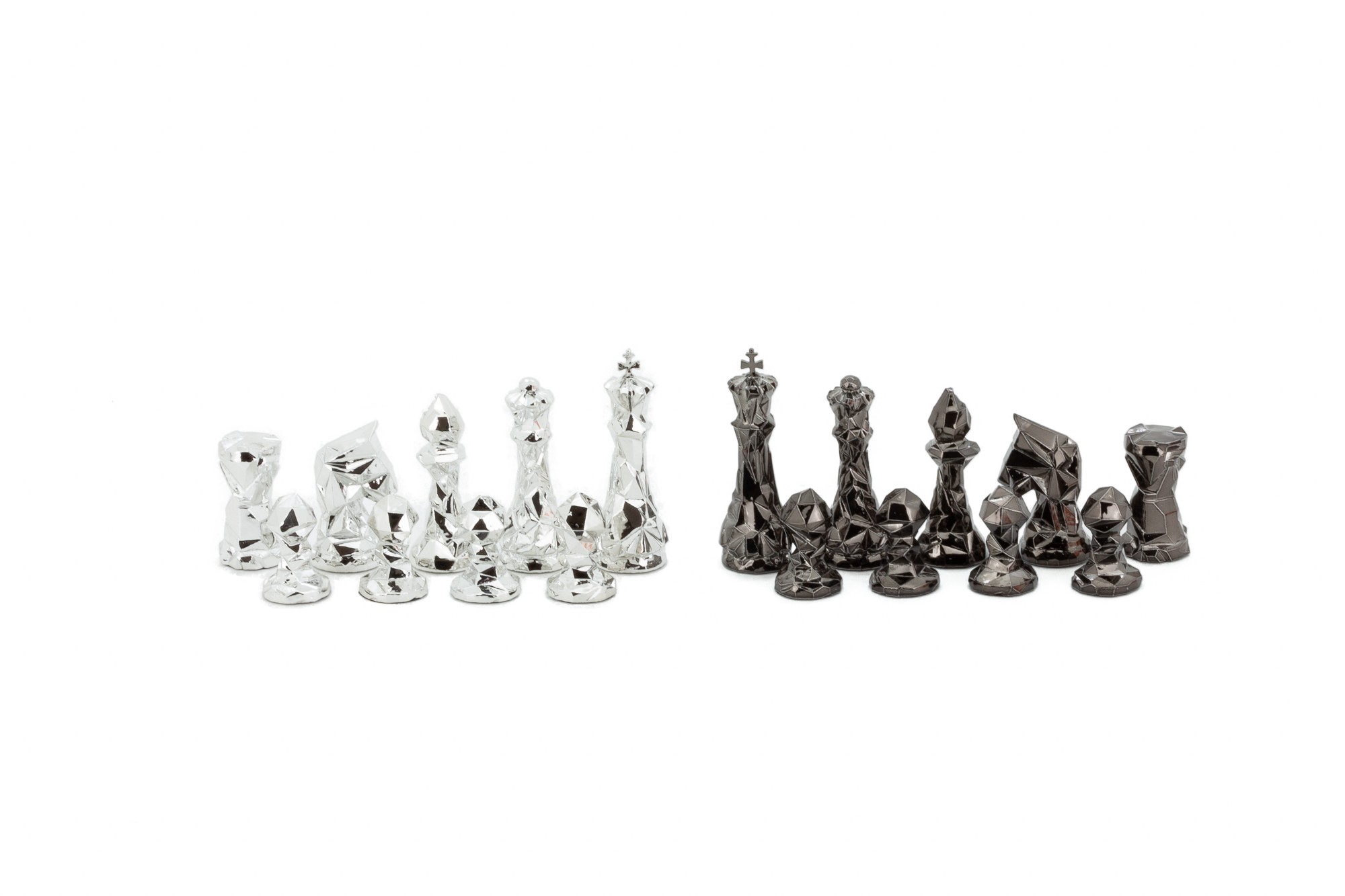  Dal Rossi Diamond-Cut Titanium & Silver Chessmen Chess Pieces 85mm 