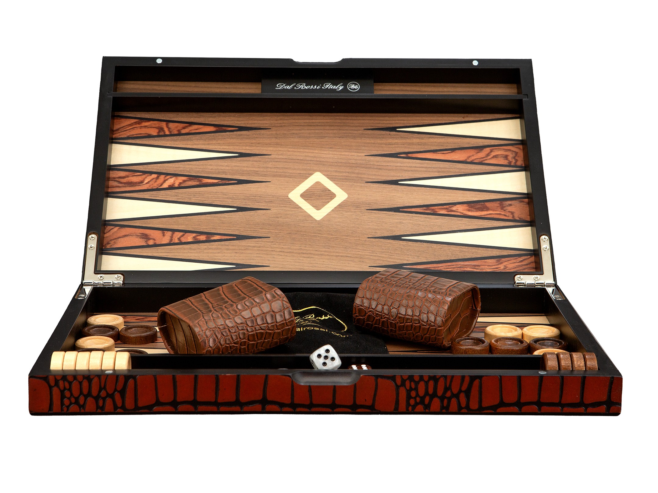 Dal Rossi Wooden Crocodile Engraved Design Backgammon Light Tan Colour Top and Inlaid Wooden Playing Area 15" 