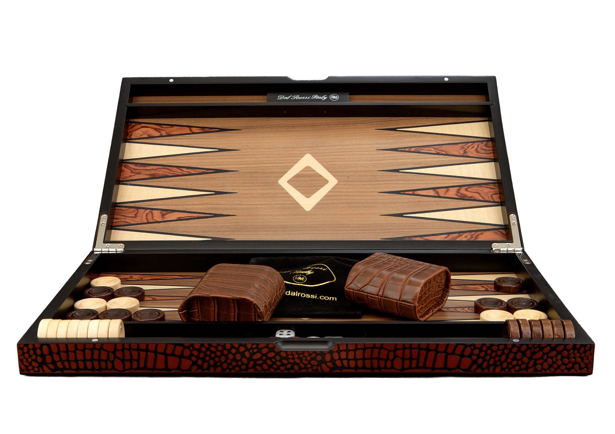 Dal Rossi Wooden Crocodile Engraved Design Backgammon Light Tan Colour Top and Inlaid Wooden Playing Area 18" 