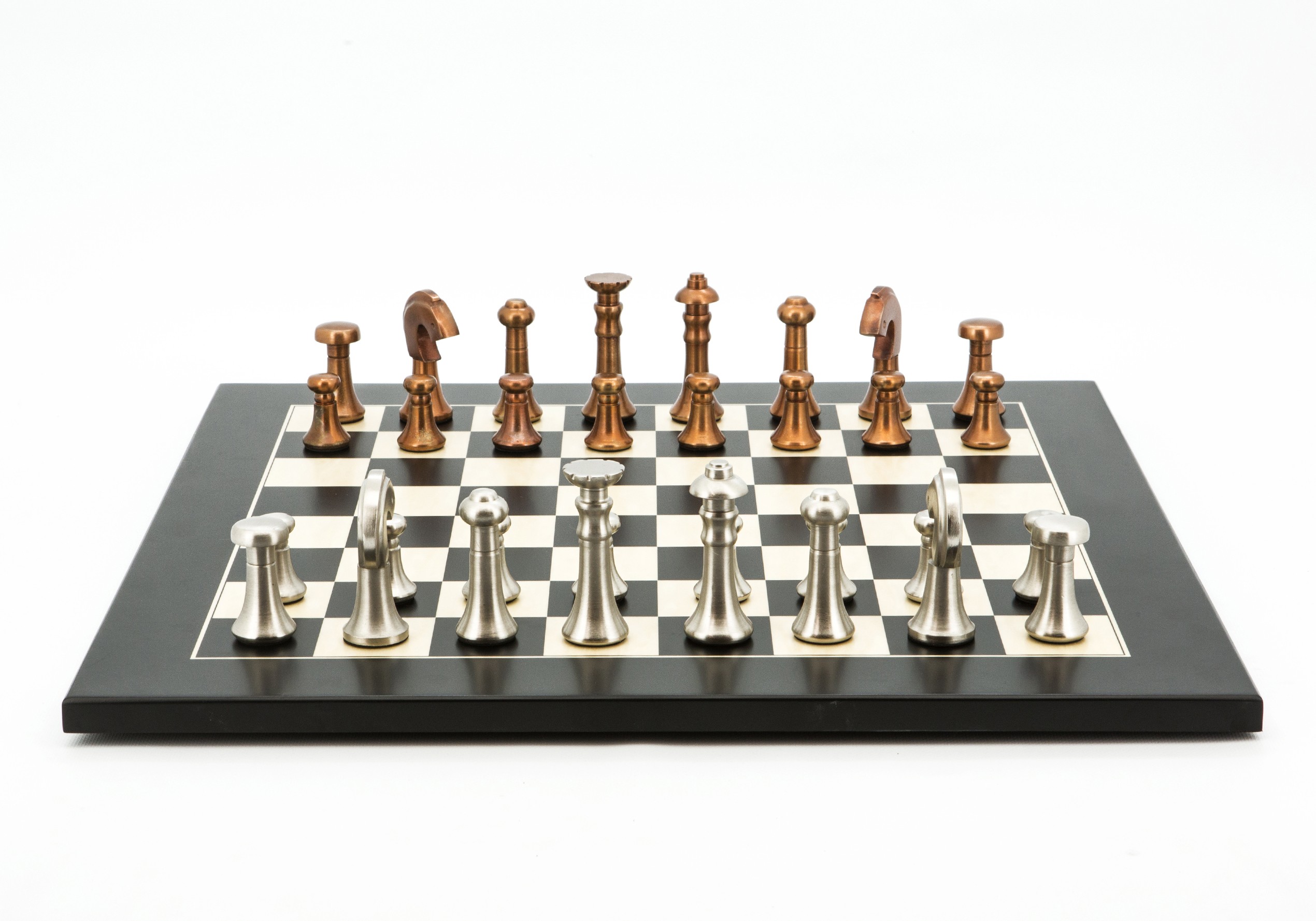 Dal Rossi Italy Chess Set Black / Erable Flat Board 50cm, With Metal Copper and silver Chessmen 80mm