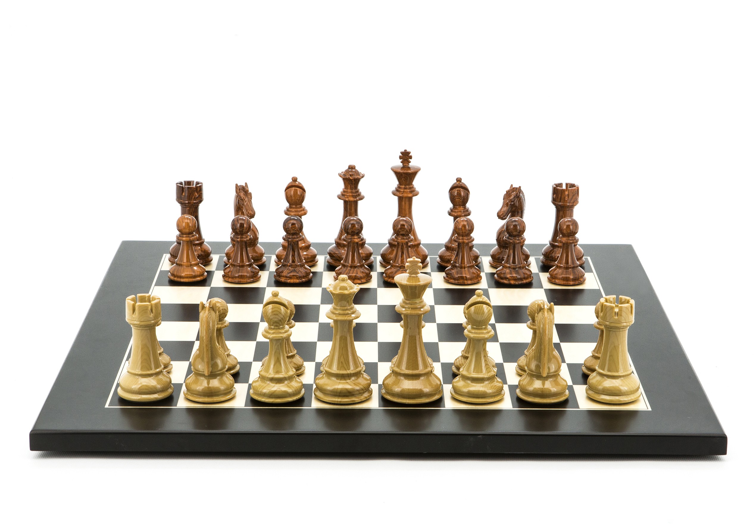 Dal Rossi Italy Chess Set Flat Black / Erable Board 50cm, Brown and Box Wood Grain Finish Chess Pieces 110mm