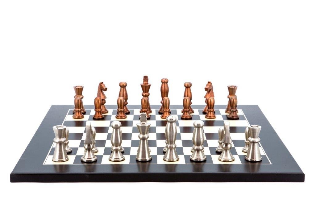 Dal Rossi Italy Chess Set Flat  Black/Erable Board 50cm, With Copper & Silver Weighted Metal 85mm Chess Pieces