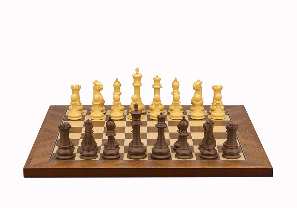 Dal Rossi Italy Chess Set Mahogany Maple Flat Board 40cm, With Queens Gambit Chessmen 90mm