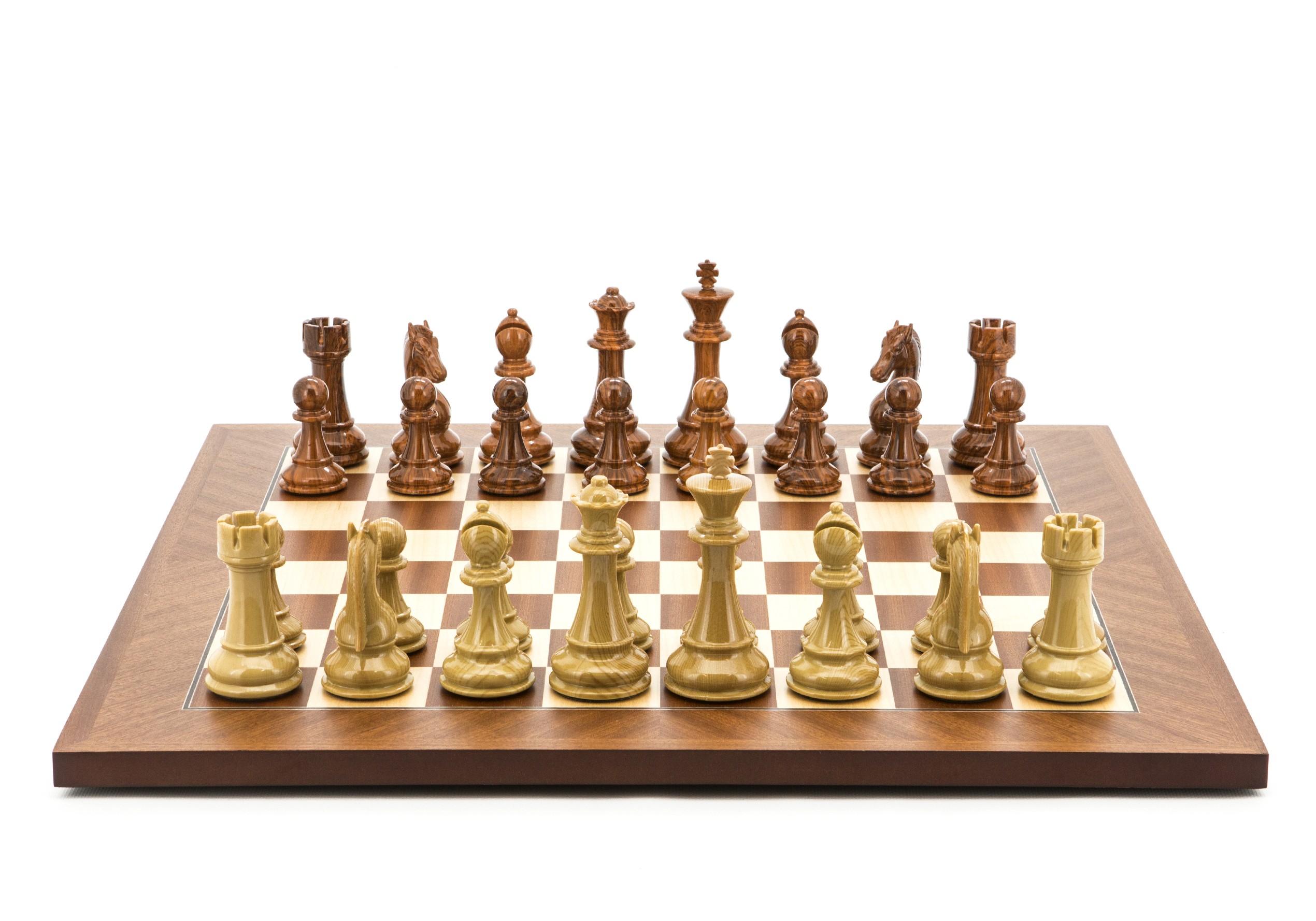 Dal Rossi Italy Chess Set Mahogany Maple Flat Board 50cm, Brown and Box Wood Grain Finish 110mm Chess Pieces