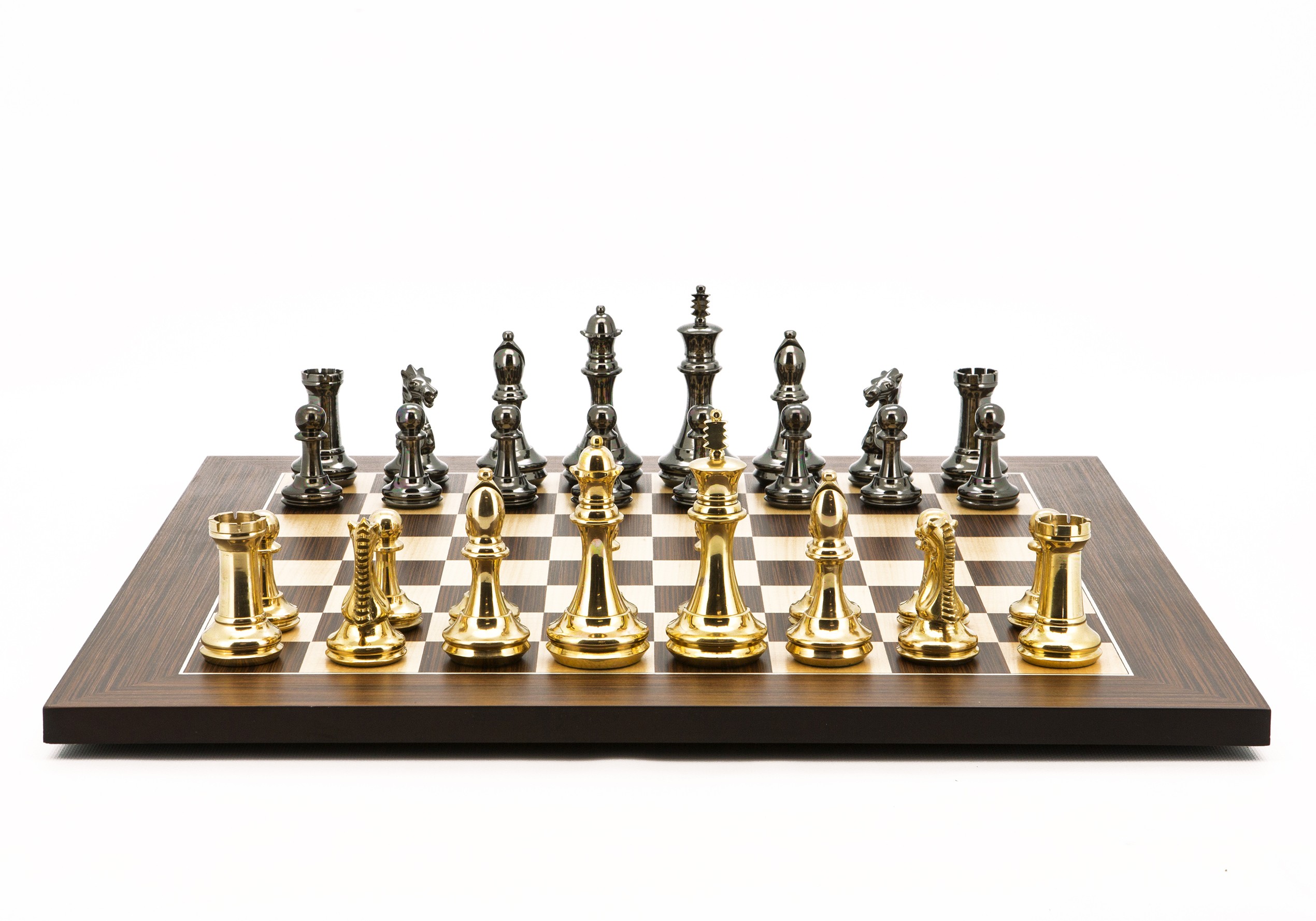 Dal Rossi Italy Chess Set  Mahogany Maple Flat Board 50cm, With Very Heavy Brass Staunton Gold and Silver chessmen 110mm