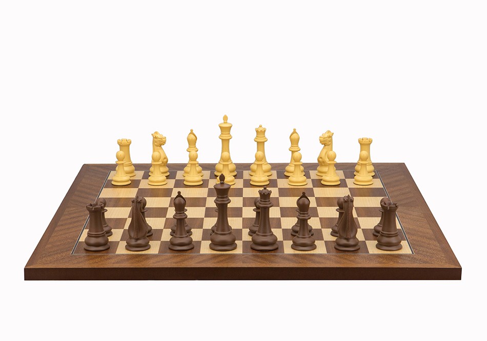 Dal Rossi Italy Chess Set Mahogany Maple Flat Board 50cm, With Queens Gambit Chessmen 90mm