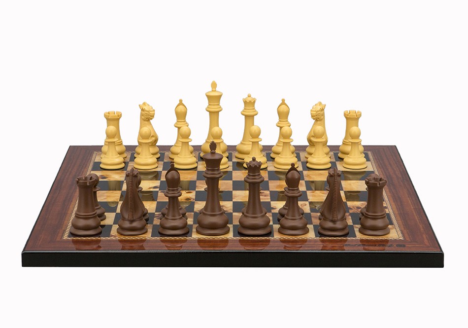 Dal Rossi Italy Chess Set Flat  Walnut Shiny Finish Board 40cm, With Queens Gambit Chessmen 90mm