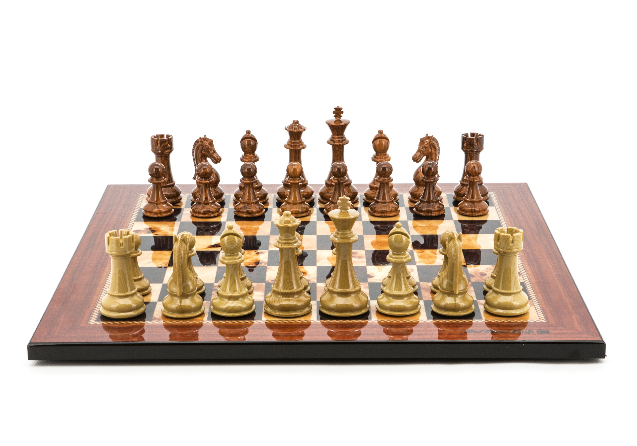 Dal Rossi Italy Chess Set Flat Walnut Shinny Finish Board 50cm, Brown and Box Wood Grain Finish Chess Pieces 110mm
