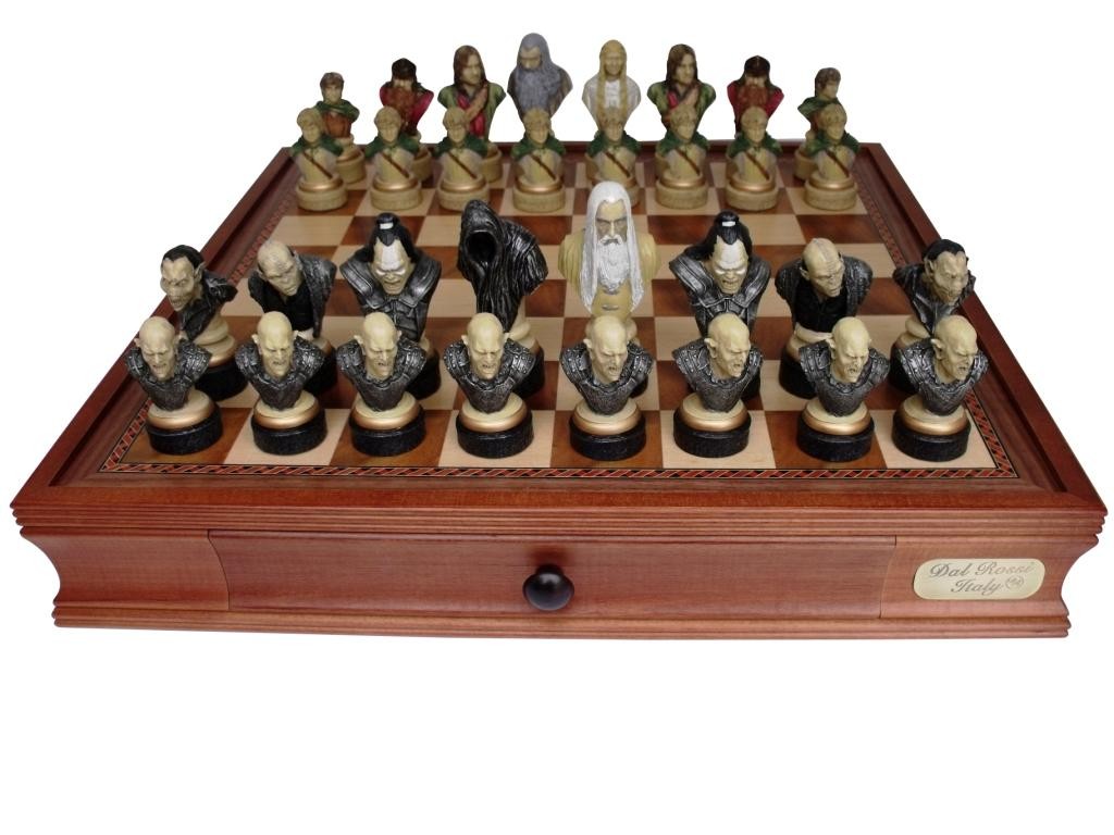 Dal Rossi Italy, “Lord of the Rings” Chess Set on Dal Rossi 50cm (20”) Chess Box