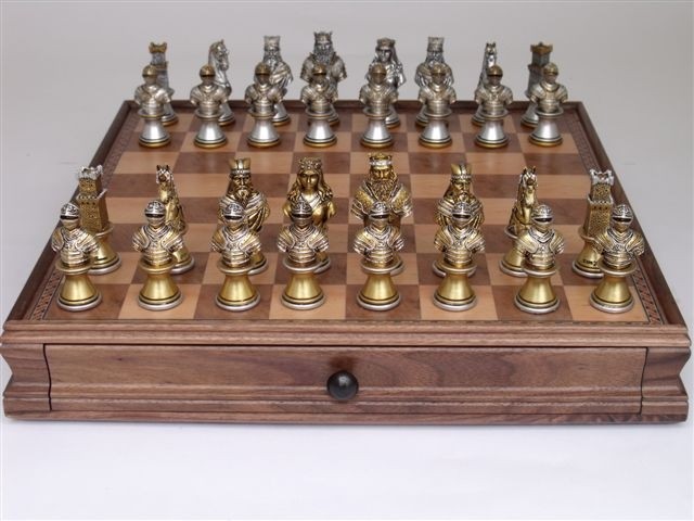 Dal Rossi Italy Medieval Warriors (Resin) Chess Set on 38cm Dal Rossi Chess Box