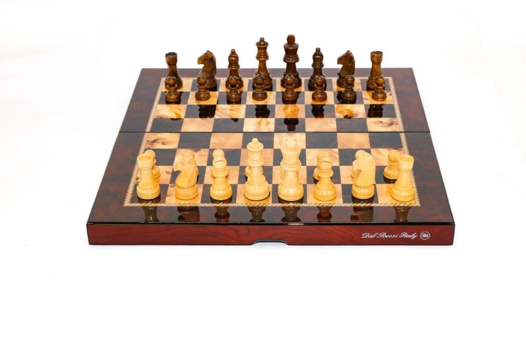Dal Rossi  Mahogany Finish Folding Chess Set, 16" NEW