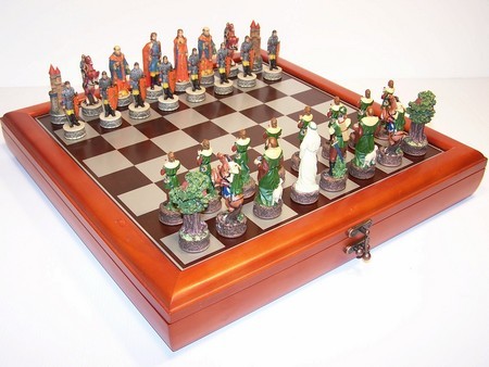 Hand Paint Chess Set - "Robin Hood" Theme with 75mm pieces, 45cm Chess Set Board + Storage Box