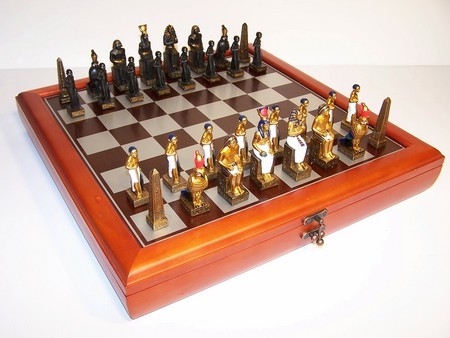 Hand Paint Chess Set - EgyptianTheme with 75mm pieces, 45cm Chess Set Board + Storage Box