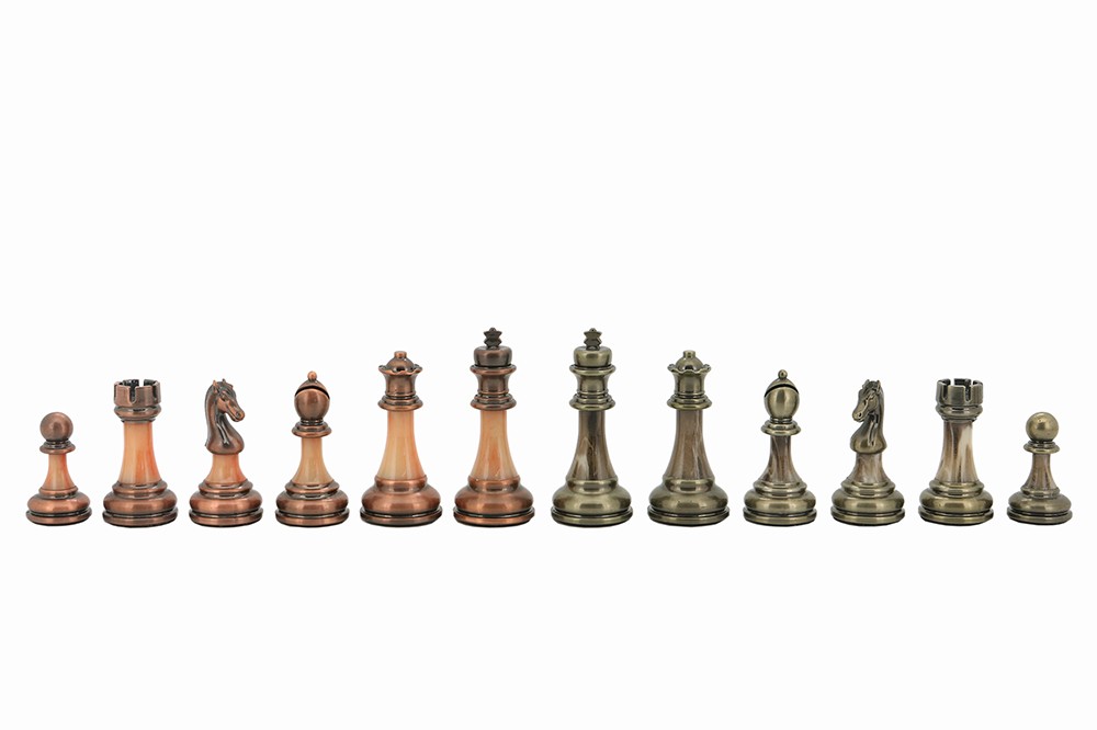 Dal Rossi Italy, Staunton antique Green and Copper Finish Chessmen