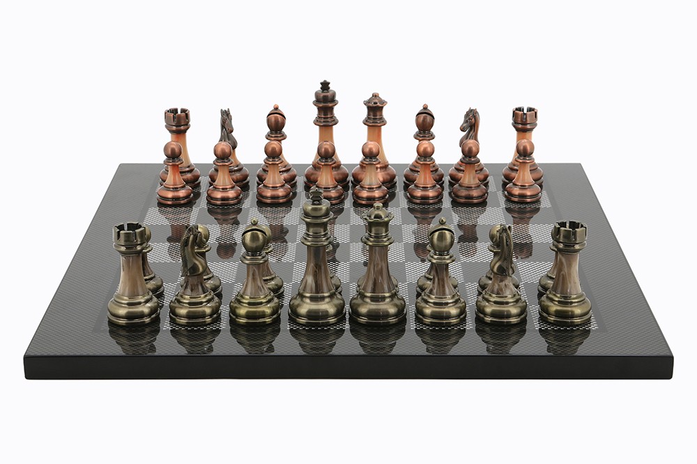 Dal Rossi Italy Antique Chess Pieces on Carbon Chess Board 40cm 