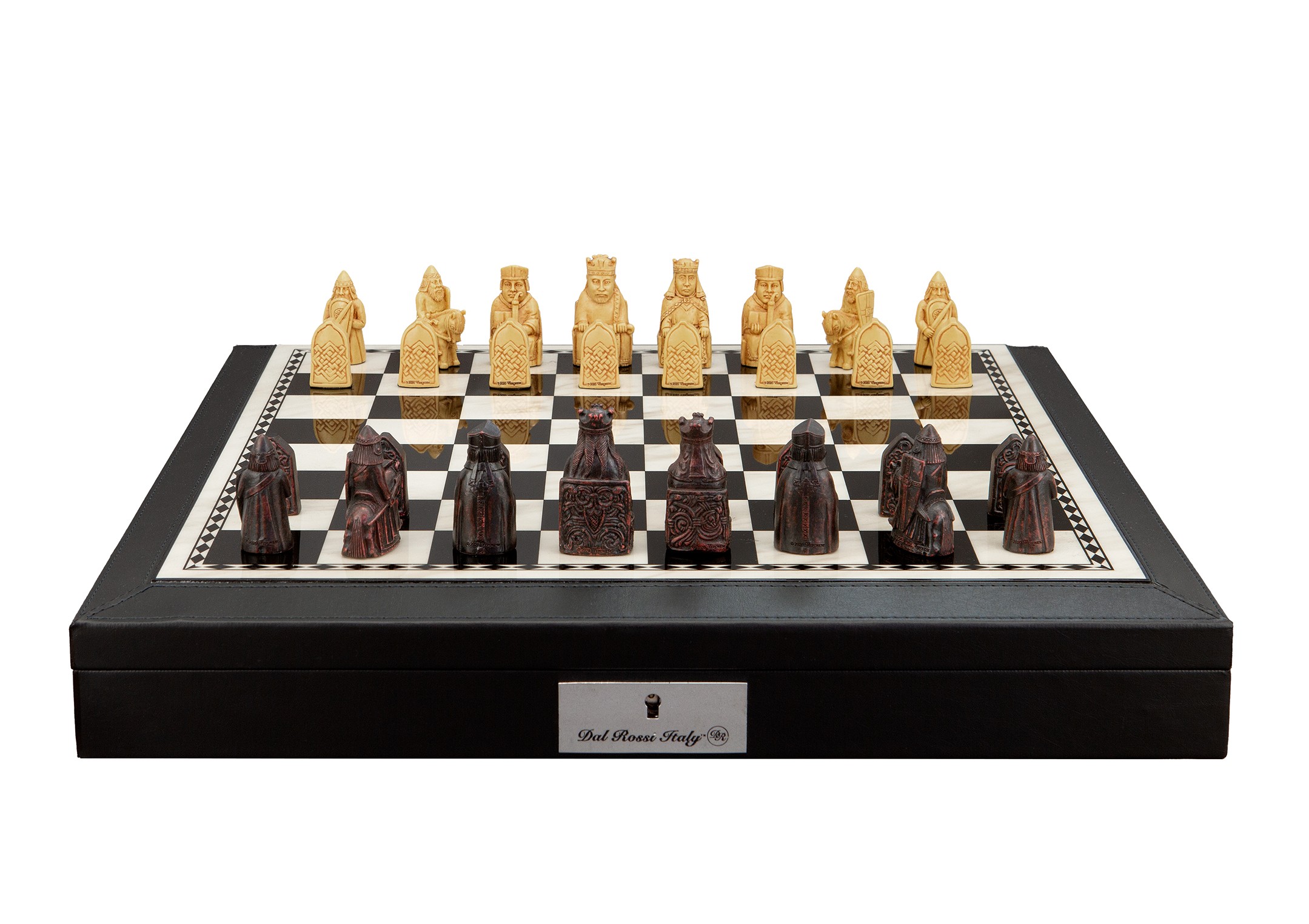 Dal Rossi Italy Isle of Lewis Chess Set with Black Bevelled Edge  18"