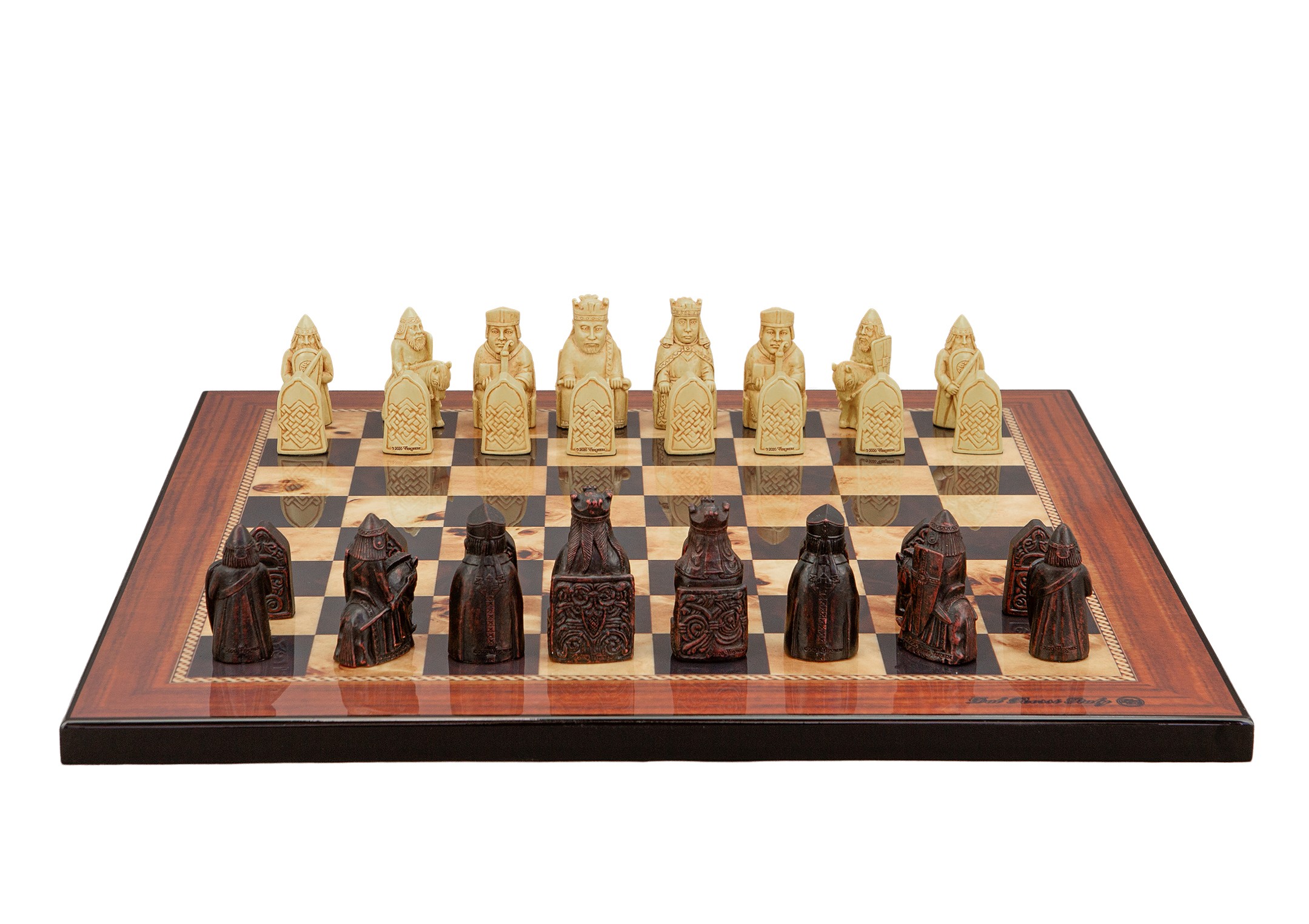 Dal Rossi Italy Isle of Lewis Chess Set on a Walnut Shiny Finish Chess Board 40cm