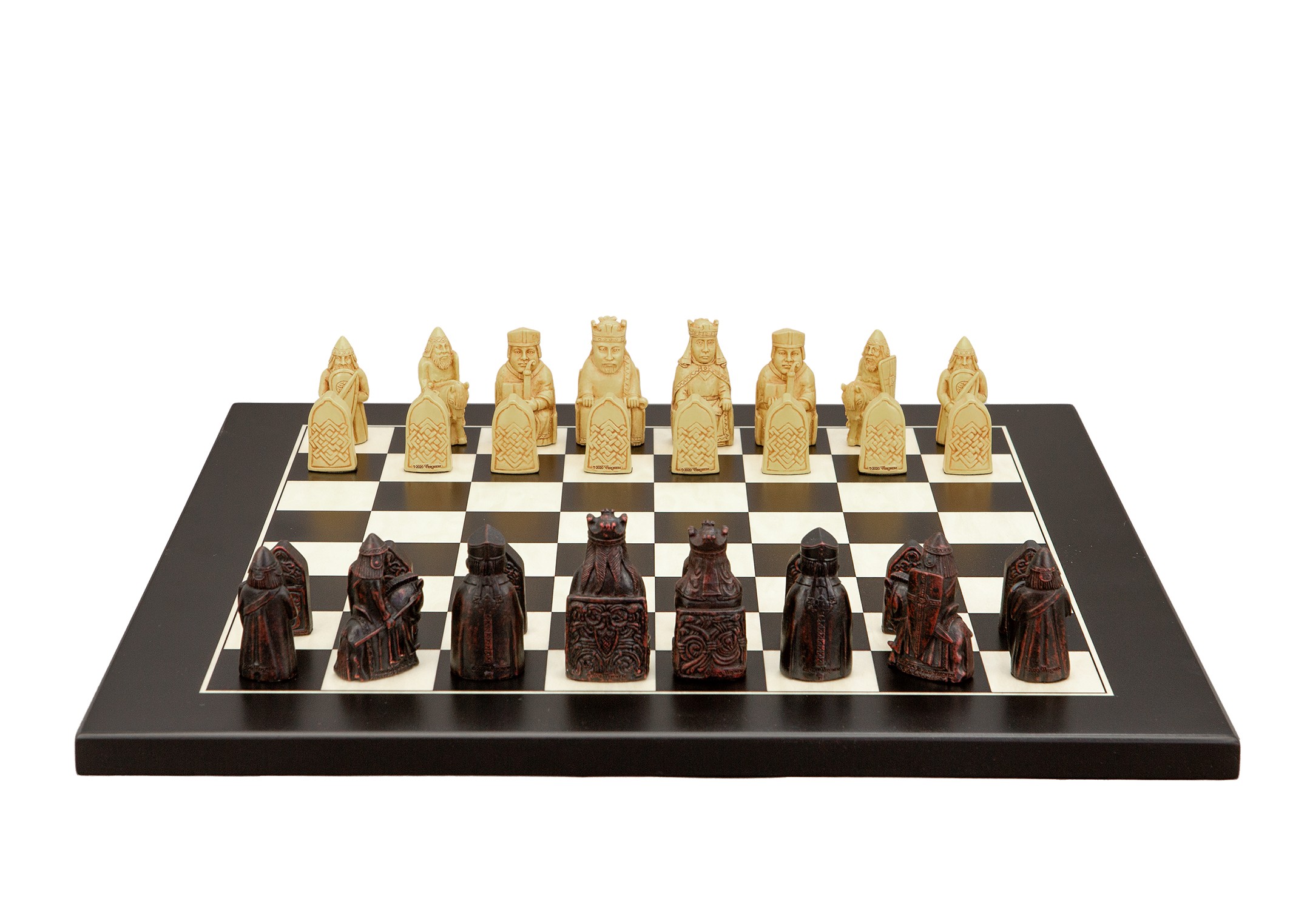 Dal Rossi Italy Isle of Lewis Chess Set on a  Black / Erable Chess Board 40cm 