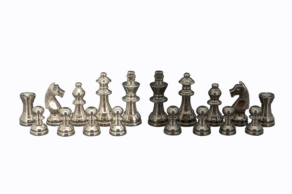 Dal Rossi Italy, Staunton Black Nickel & Silver 80mm Chessmen ONLY