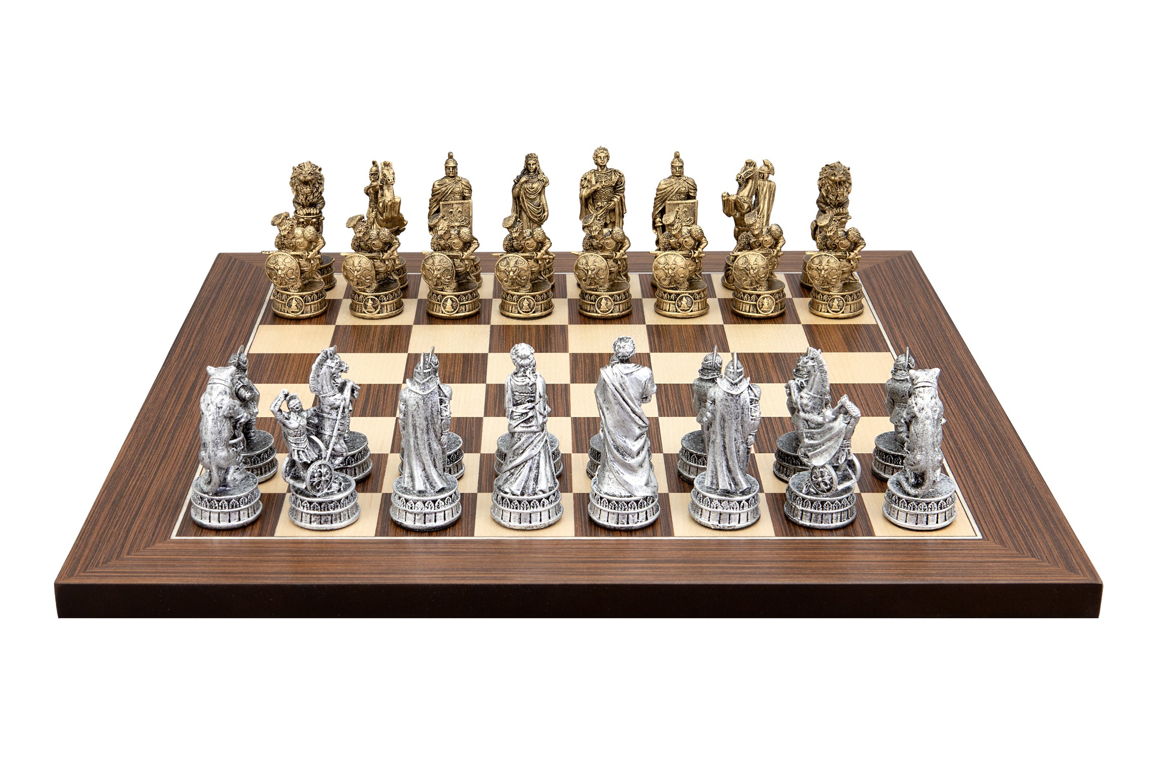 Dal Rossi Italy Roman Chessmen  on a Palisander / Maple, 40cm Chess Board
