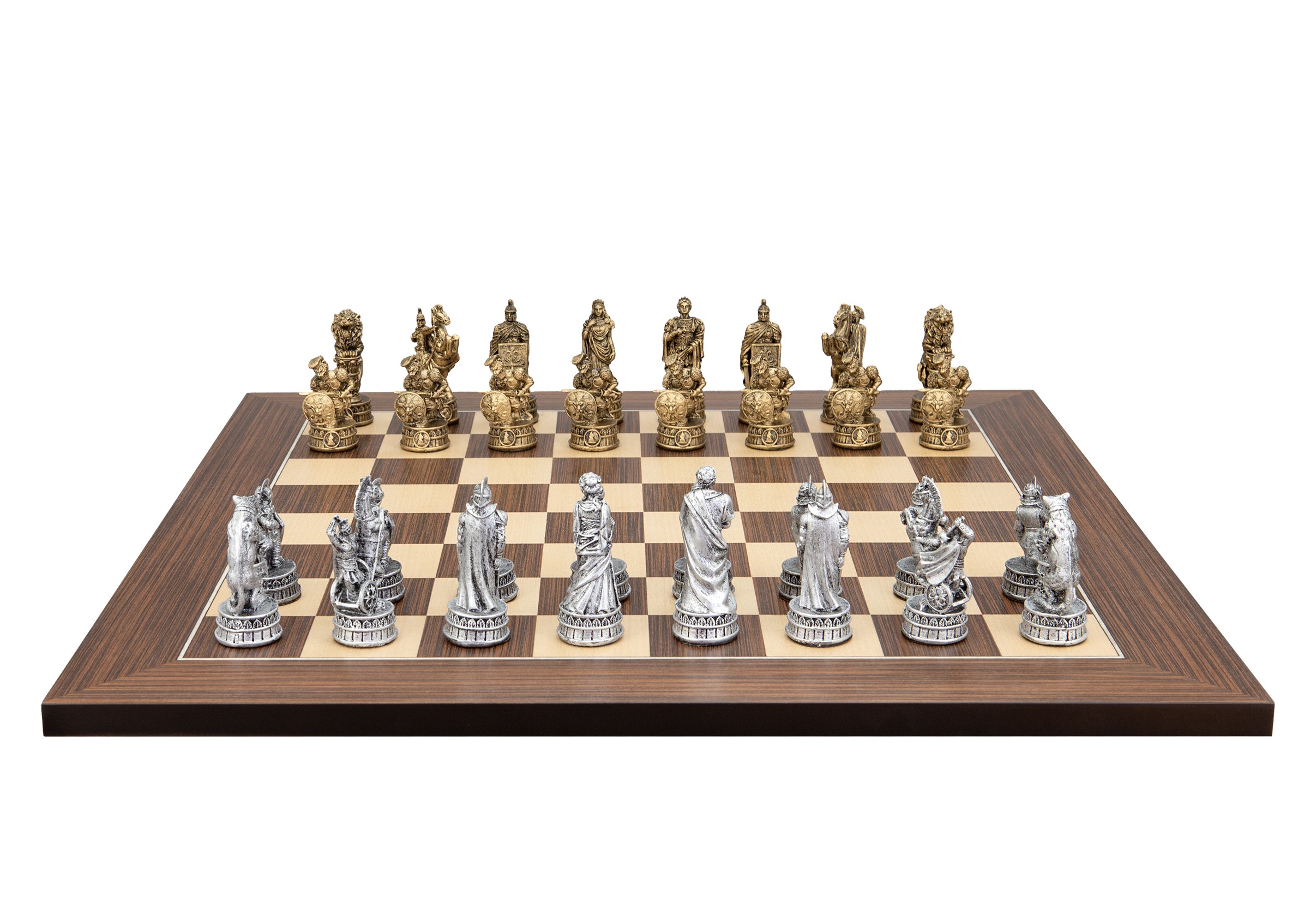 Dal Rossi Italy Roman Chessmen  on a Palisander / Maple, 50cm Chess Board
