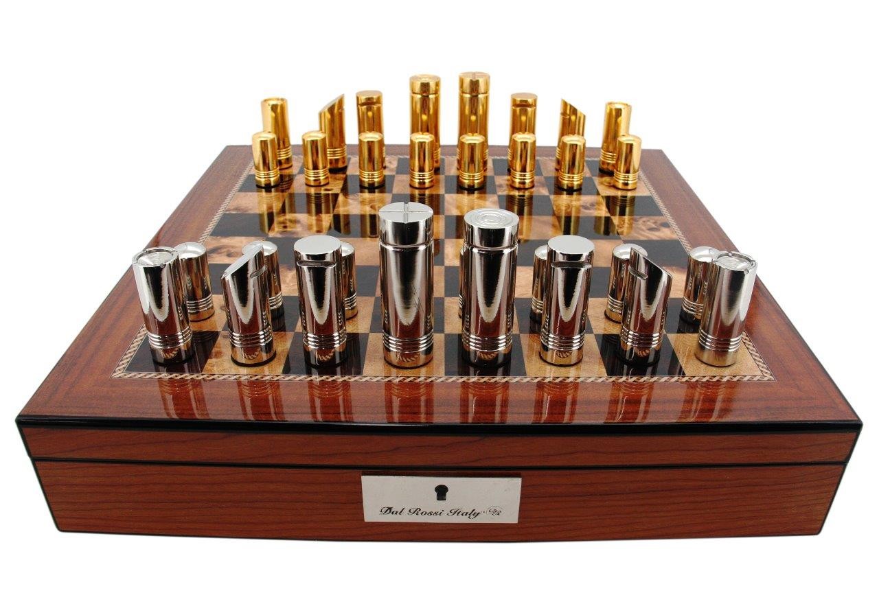 Dal Rossi Italy, Modern Gold and Silver Chess Set Chessmen 75mm