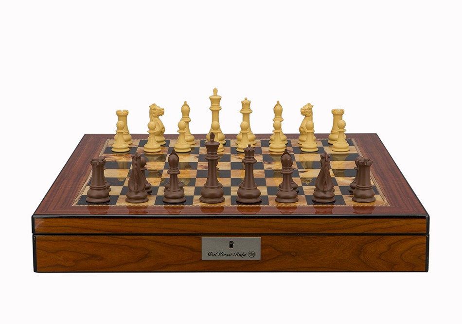 Dal Rossi Italy Chess Set Walnut Shinny Finish 20″ With Compartments, With Queens Gambit Chessmen 90mm 