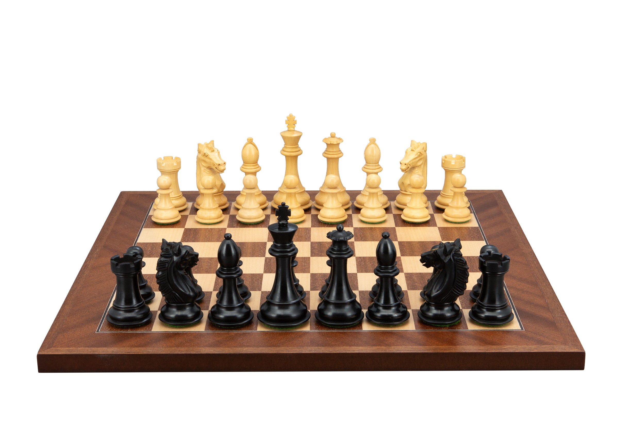 Dal Rossi Italy, Ebony Finish / Boxwood 95mm Wood Double Weighted on a Mahogany / Maple, 40cm Chess Board