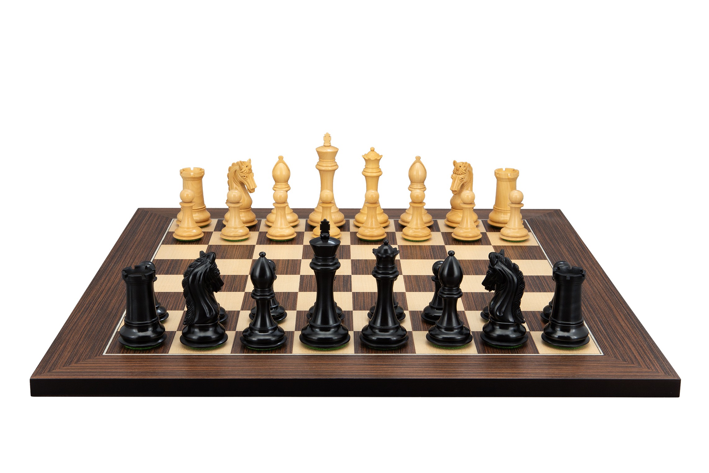 Dal Rossi Italy, Ebony Finish / Boxwood 105mm Wood Double Weighted on a Palisander / Maple, 50cm Chess Board
