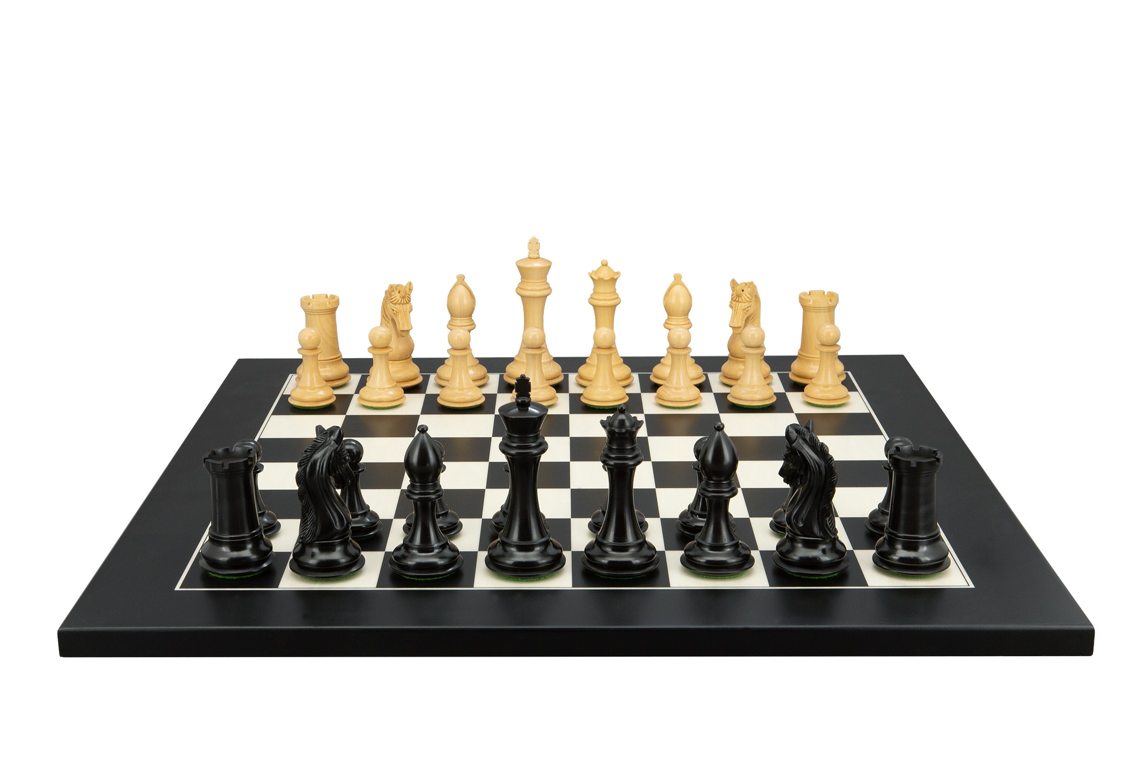 Dal Rossi Italy, Ebony Finish / Boxwood 105mm Wood Double Weighted on a Black / Erable, 20cm Chess Board