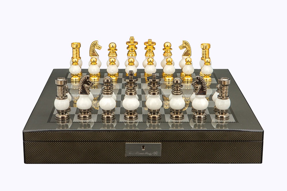 Dal Rossi Italy Chess Set on a 20" Board & Box with White Stone and  Gold , Silver Chessmen