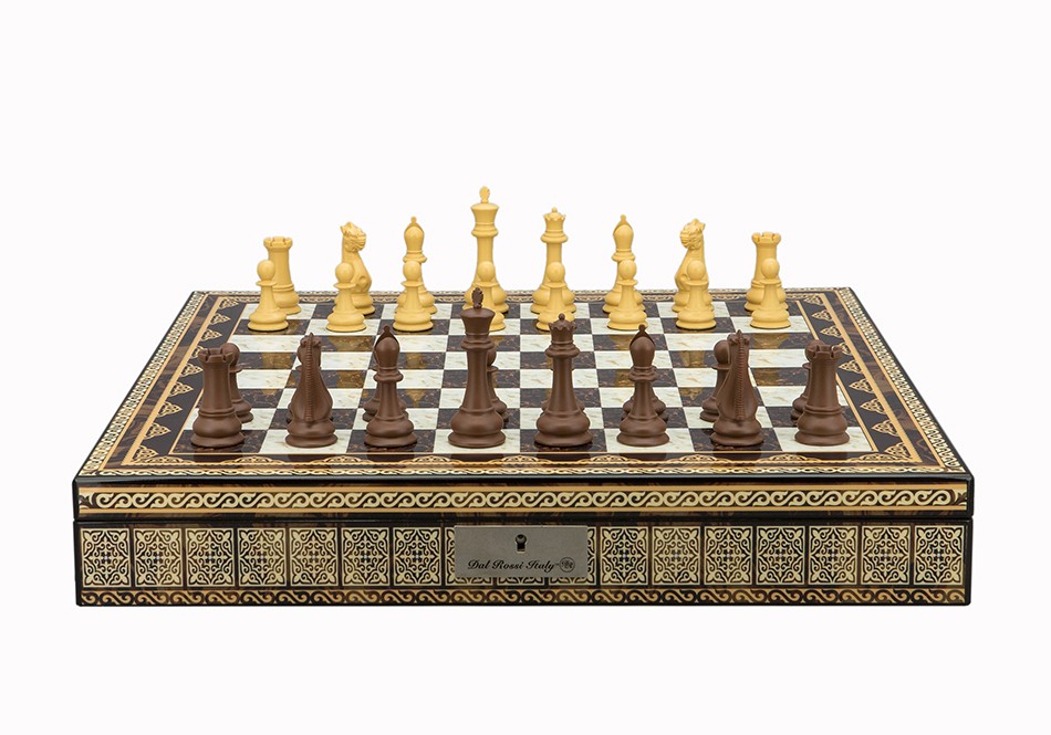 Dal Rossi Italy Chess Set Mosaic Finish 20″ With Compartments, With Queens Gambit Chessmen 90mm