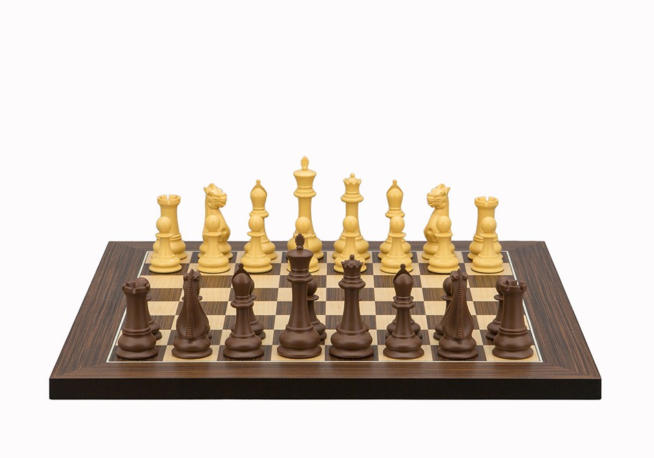 Dal Rossi Italy Chess Set Palisander / Maple Flat Board 40cm, With Queens Gambit Chess Pieces 90mm