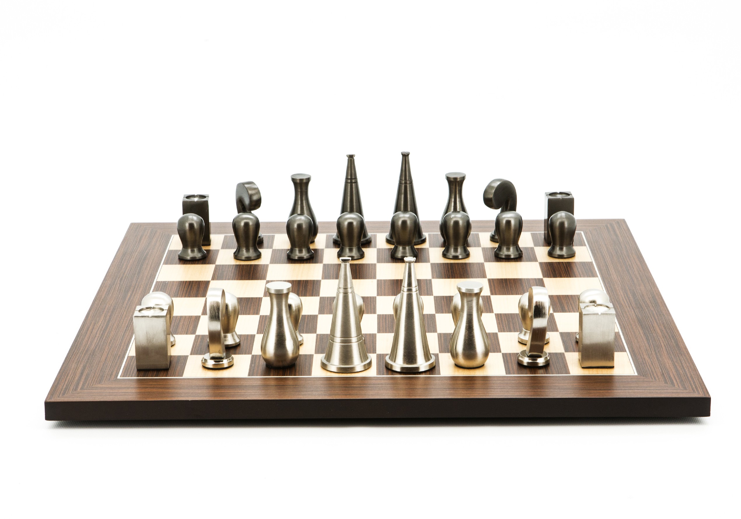 Dal Rossi Italy Chess Set Palisander / Maple Flat Board 50cm, With Metal Dark Titanium and Silver 90mm Chessmen