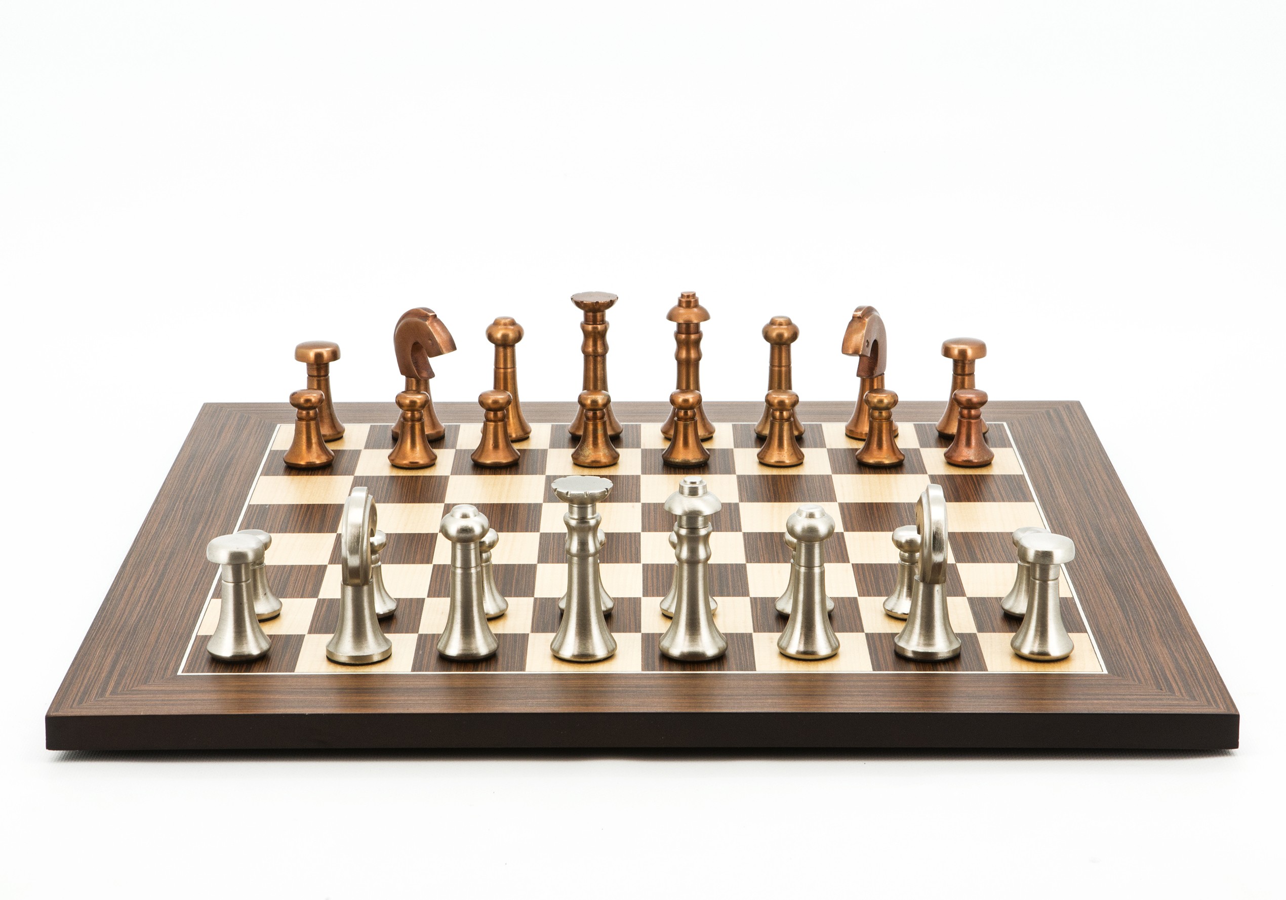 Dal Rossi Italy Chess Set Palisander / Maple Flat Board 50cm, With Metal Copper and silver Chessmen 80mm