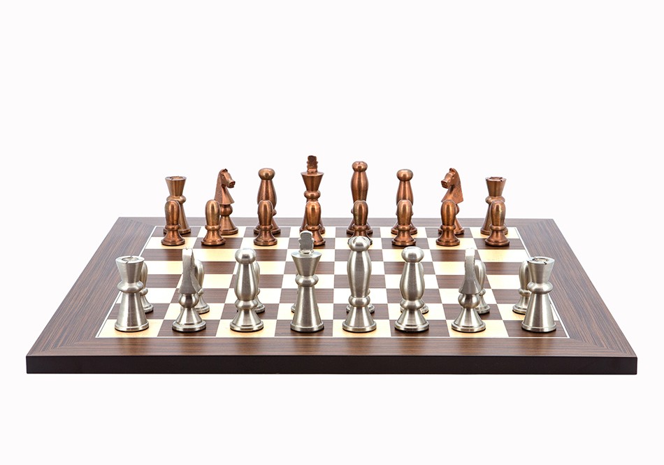 Dal Rossi Italy Chess Set Flat Palisander/Maple Board 50cm, With Copper & Silver Weighted Metal 85mm Chess Pieces
