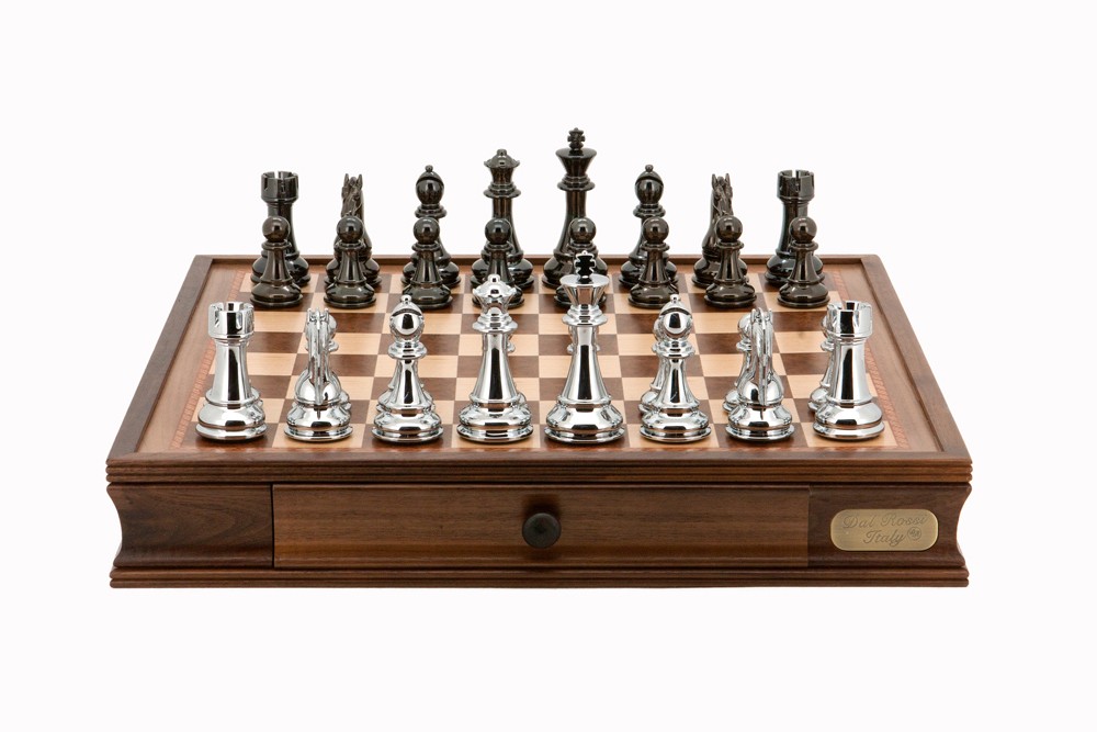 Dal Rossi Italy Chess Set 20", With Titanium Black & Silver Weighted Chess Pieces 101mm pieces
