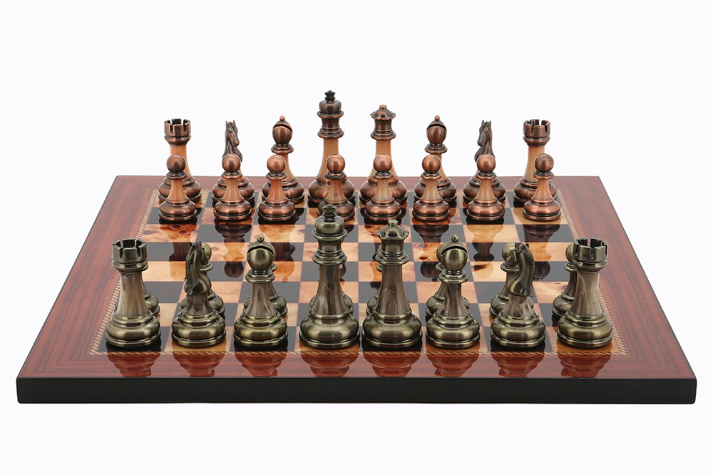 Dal Rossi Italy Antique Chess Pieces on Walnut Finish Chess Board 40cm 