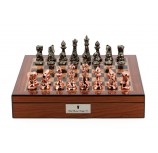Dal Rossi Chess Set With Diamond-Cut Copper & Bronze 85mm Chessmen on Walnut Finish Chess Box 16” with compartments