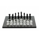 Dal Rossi Italy Chess Set with Diamond-Cut Black & White 85mm chessmen on a Carbon Fibre Shiny Finish Chess Board16” 