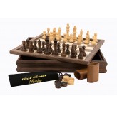 Dal Rossi Chess /Checkers / Backgammon, walnut, flip top board, 14"
