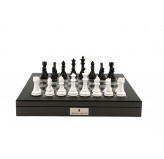 Dal Rossi Italy Black/White Chess Set on Carbon Fibre Shiny Finish Chess Box 20” with compartments
