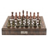 Dal Rossi Italy Copper / Bronze Chess Set on Mosaic Finish Chess Box 20” with compartments