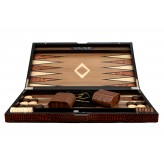 Dal Rossi Wooden Crocodile Engraved Design Backgammon Light Tan Colour Top and Inlaid Wooden Playing Area 18" 