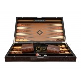 Dal Rossi Wooden Crocodile Engraved Design Backgammon Dark Colour Design Top and Inlaid Wooden Playing Area 15" 