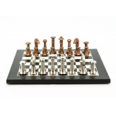 Dal Rossi Italy Chess Set Black / Erable Flat Board 40cm, With Metal Copper and silver Chessmen 80mm