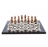 Dal Rossi Italy Chess Set Flat  Black/Erable Board 40cm, With Copper & Silver Weighted Metal 85mm Chess Pieces