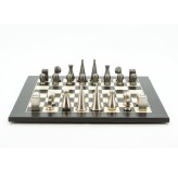 Dal Rossi Italy Chess Set Black / Erable Flat Board 50cm, With Metal Dark Titanium and Silver 90mm Chessmen
