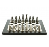 Dal Rossi Italy Chess Set Flat  Black/Erable Board 50cm, With Metal Dark Titanium and Silver chessmen 85mm