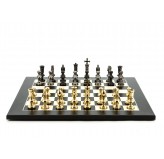 Dal Rossi Italy Chess Set Flat  Black/Erable Board 50cm, With Metal Dark Titanium and Gold Chessmen 110mm
